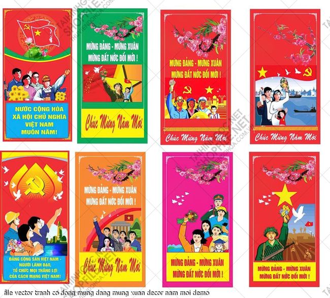 file vector tranh co dong mung dang mung xuan decor nam moi